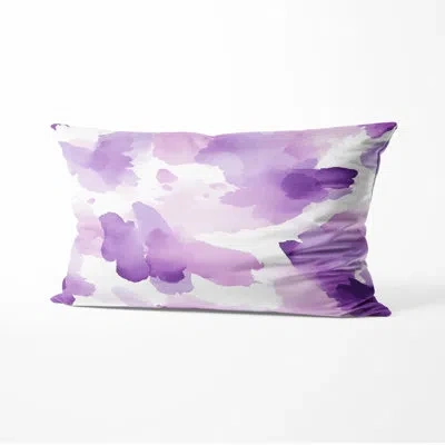 Design Art Abstract Accent Pillow - Boho Lavender Air Printed Cushion In White;purple