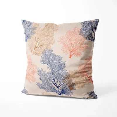 Design Art Abstract Accent Pillow - Coastal Coral Beach Pattern Printed Cushion In Blue;orange