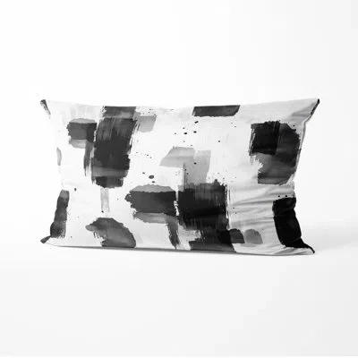 Design Art Abstract Accent Pillow - Modern Black Minimal Light Printed Cushion For Living Room In Black;white