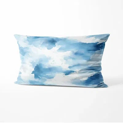 Design Art Abstract Accent Pillow - Modern Blue Mist Printed Cushion For Living Room