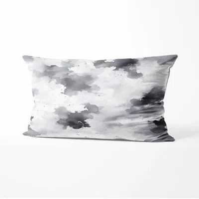 Design Art Abstract Accent Pillow - Modern Quiet Ink Forms Printed Cushion In Black;white
