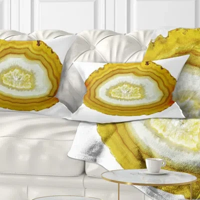 Design Art Abstract Agate With Geological Crystal Lumbar Pillow In Yellow