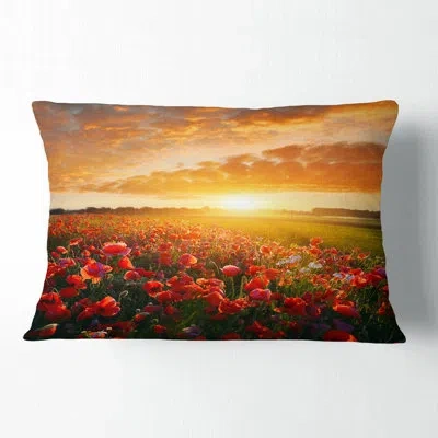 Design Art Abstract Beautiful Poppy Field At Sunset Lumbar Pillow