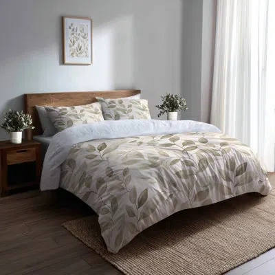 Design Art Abstract Bed Comforter Set Of 4 - Scandinavian Coastal Sage Bedding Set In Cream;beige