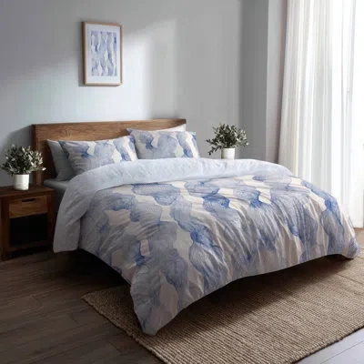 Design Art Abstract Bedding Set 4 Pcs - Blue Beachy Line Bed Comforter Set In Blue;beige