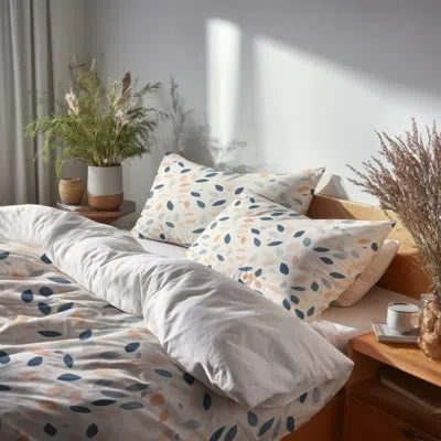 Design Art Abstract Bedding Set 4 Pcs - Contemporary Boho Blue And Orange Boho Petals Bed Comforter Set In Blue;orange