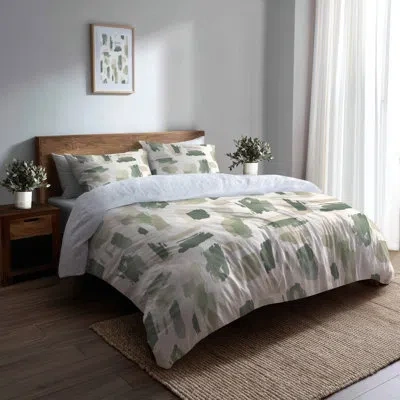 Design Art Abstract Bedding Set 4 Pcs - Modern Cream Sage Bed Comforter Set In Cream;beige;sage