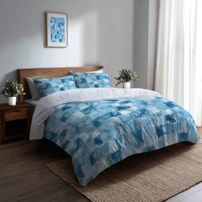 Design Art Abstract Bedding Set 4 Pcs - Modern Slate Blue Bed Comforter Set