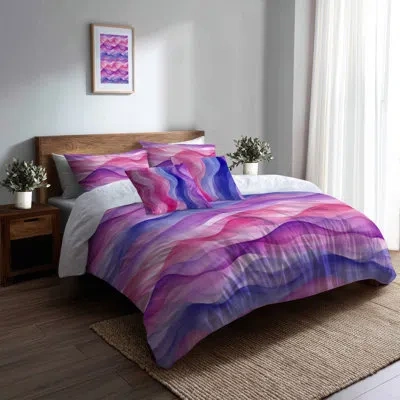 Design Art Abstract Bedding Set 5 Pcs - Motion Teen Waves Duvet Cover And Throw Pillow Set In Pink;purple