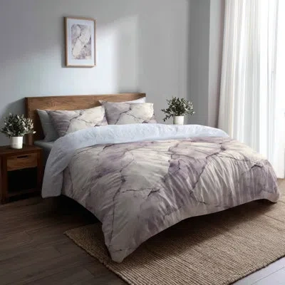 Design Art Abstract Bedding Set - Grey Marble Mist Duvet Cover And Throw Pillow Set In Beige;grey