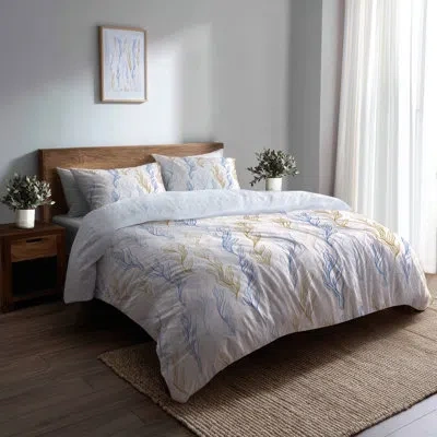Design Art Abstract Bedding Set Of 3 Pcs - Beach Coastal Line Duvet Cover Set In Blue;gold