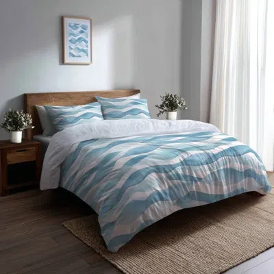 Design Art Abstract Bedding Set Of 3 Pcs - Blue Calm Current Duvet Cover Set In Blue;white