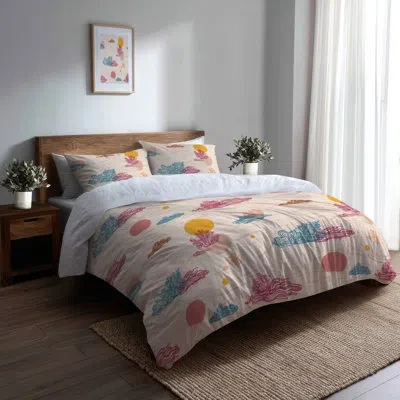 Design Art Abstract Bedding Set Of 4 - Beach Coastal Coral Pattern Bed Comforter Set In Blue;purple