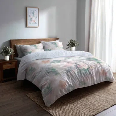Design Art Abstract Bedding Set Of 4 - Modern Pastel Breeze Bed Comforter Set In White;pink