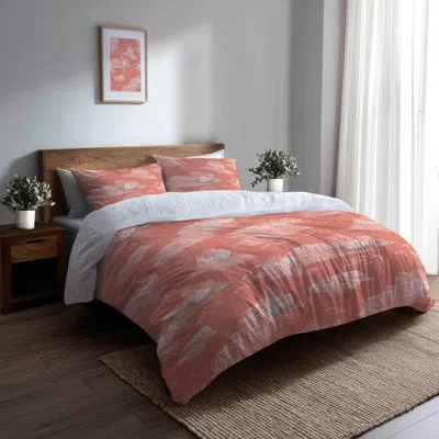 Design Art Abstract Bedding Set Of 4 Pcs - Beach Coastal Coral Pattern Bed Comforter Set In White;orange