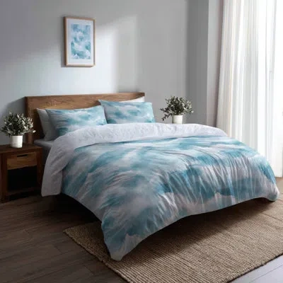 Design Art Abstract Bedding Set Of 6 - Beach Coastal Mist Comforter Bedding Set In Blue;white