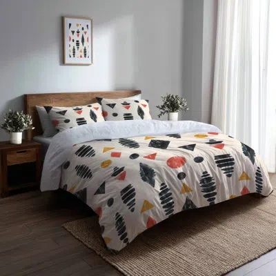 Design Art Abstract Bedding Set Of 6 - Contemporary Boho Tribe Marks Comforter Bedding Set In Black;pink