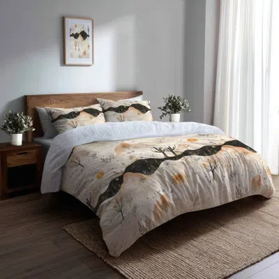 Design Art Abstract Bedding Set Of 6 - Orange Boho Desert Minimal Comforter Bedding Set In Black;orange
