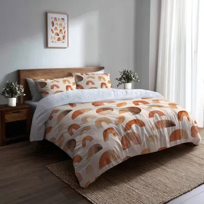 Design Art Abstract Bedding Set - Orange Boho Terra Shapes Duvet Cover And Throw Pillow Set In Beige;orange
