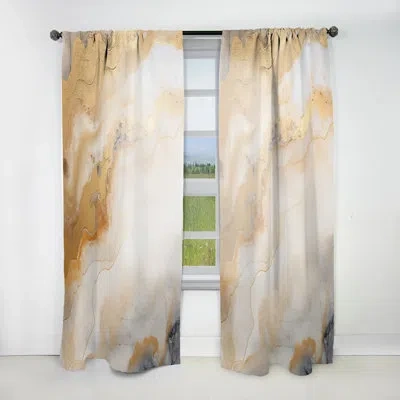 Design Art Abstract Beige And Gold Geyser Paint Iii - Modern Velvet Curtain - Room Darkening - 1 Panel In Beige;gold