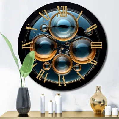 Design Art Abstract Blue Globe Orbital Elegance I - Modern Geometric Wall Clock In Blue;black;gold