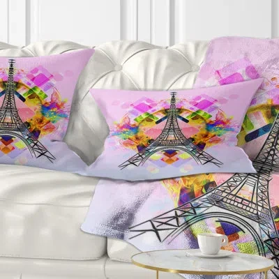Design Art Abstract Bright Paris Eiffel Tower Cartoon Lumbar Pillow
