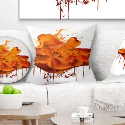 Design Art Abstract Brown Rose With Splashes - Floral Printed Pillow