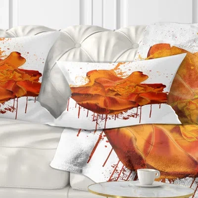 Design Art Abstract Brown Rose With Splashes - Floral Printed Throw Pillow