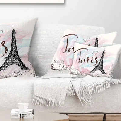 Design Art Abstract Cityscape Illustration With Paris Eiffel Tower Lumbar Pillow