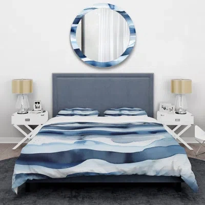 Design Art Abstract Classic Blue Waves Ii - Fractals Duvet Cover Set In Blue;white