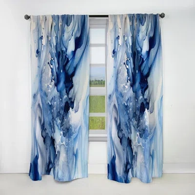 Design Art Abstract Classic Blue Waves V - Fractals Blackout Abstract Curtain - 1 Panel In Blue;white