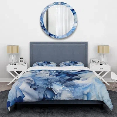 Design Art Abstract Classic Blue Waves V - Fractals Duvet Cover Set In Blue;white