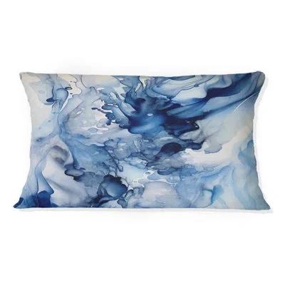 Design Art Abstract Classic Blue Waves V - Fractals Printed Throw Pillow In Blue;white