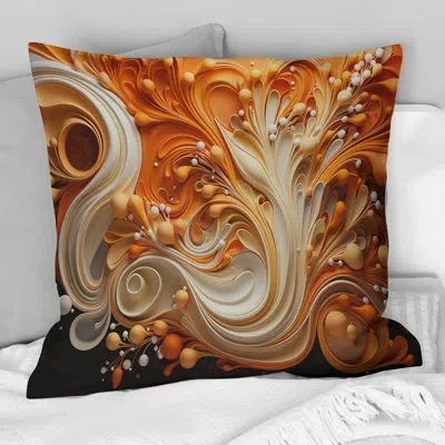 Design Art Abstract Coffee Fluid Flames - Abstract Shapes Printed Throw Pillow In Orange