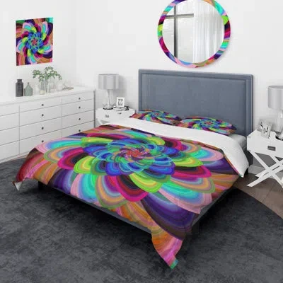 Design Art Abstract Colorful Flower Spiral - Modern Duvet Cover Set - Microfiber Polyester In Blue,pink,green