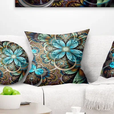 Design Art Abstract Colorful Fractal Flowers With Shade Pillow In Blue