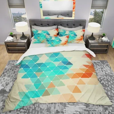 Design Art Abstract Colorful Geometric Pattern - Contemporary Geometric Duvet Cover Set - Microfiber Polyester In Blue