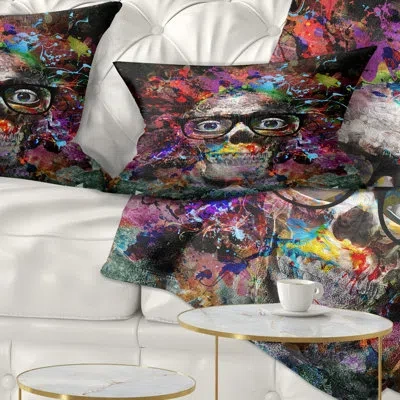 Design Art Abstract Colorful Human Skull With Glasses Lumbar Pillow