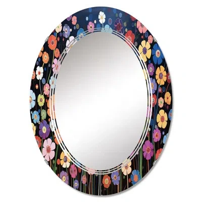 Design Art Abstract Colorful Wildflowers Kaleidoscope Oval Wall Mirror In Blue;black;green;gray;white;red;yellow;p