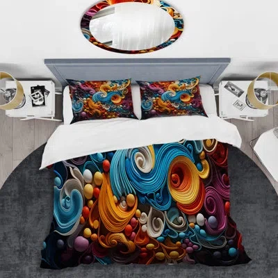 Design Art Abstract Comforter Set 4 Pcs - Opt Art Vibrant Illusions I Comforter Bedding Set In Multi-color