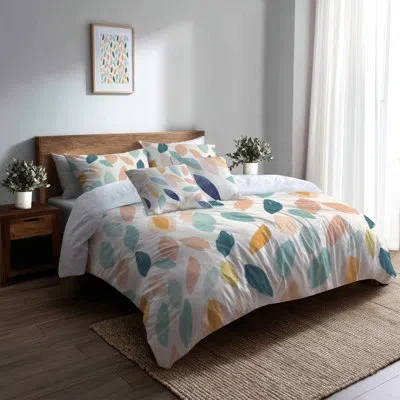 Design Art Abstract Comforter Set 6 Pcs - Contemporary Boho Blue And Pink Boho Petals Comforter Bedding Set In Blue;pink