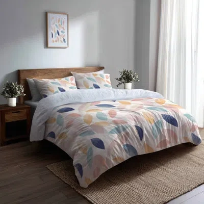 Design Art Abstract Comforter Set 6 Pcs - Contemporary Boho Blue And Pink Boho Petals With Shams And Throw Pill In Blue;pink