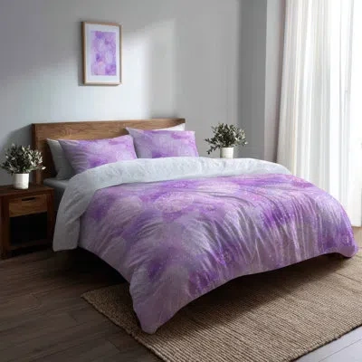 Design Art Abstract Comforter Set 6 Pcs - Modern Purple And White Boho Mandala Comforter Bedding Set In White;purple