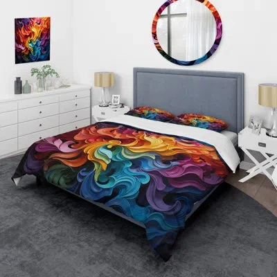 Design Art Abstract Comforter Set Of 4 - Opt Art Vibrant Illusions Ii Comforter Bedding Set In Multi-color
