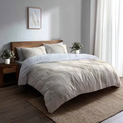 Design Art Abstract Comforter Set Of 6 - Modern Quiet Lines Comforter Bedding Set In Gray;beige