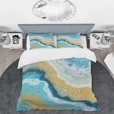 Design Art Abstract Composition In Yellow And Blue Vi - Modern Duvet Cover Set - Microfiber Polyester In Blue,yellow