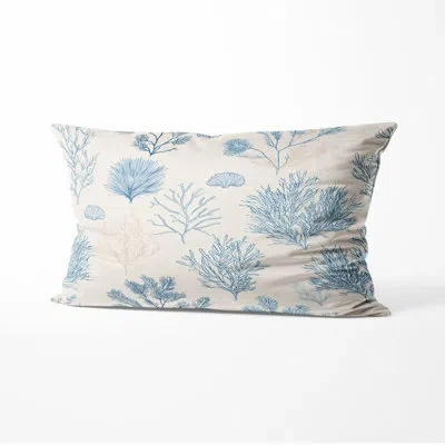 Design Art Abstract Decorative Throw Pillow - Coastal Coral Beach Pattern Printed Cushion In Blue;white