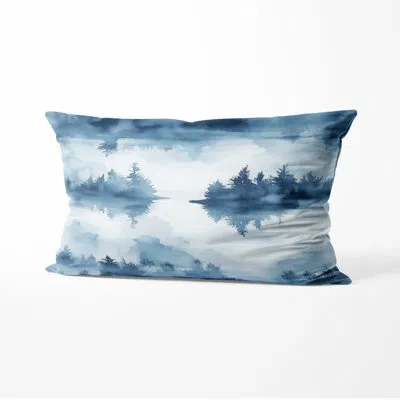 Design Art Abstract Decorative Throw Pillow - Coastal Rustic Lake Mist Printed Cushion In White;blue