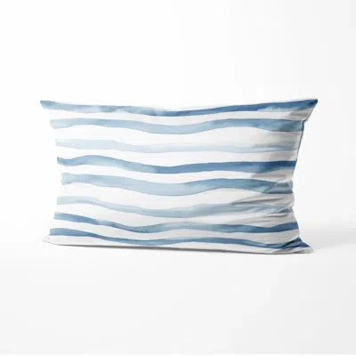 Design Art Abstract Decorative Throw Pillow - Coastal Tide Lines Printed Cushion In Blue;white