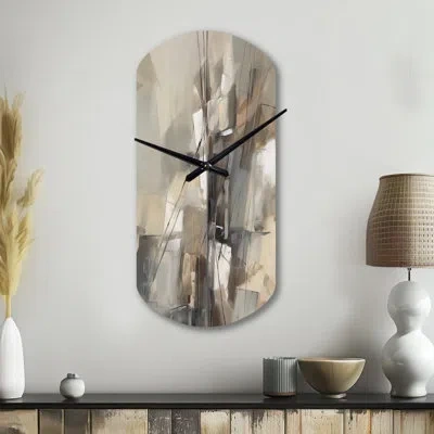 Design Art Abstract Design Shapes I - Abstract Collages Asymmetrical Metal Wall Clock, Modern Cylinder Wall Clo In Gray;beige